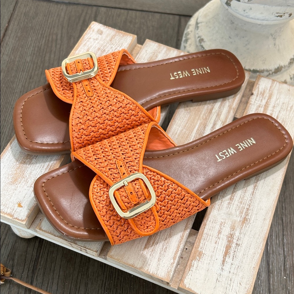 Nine West Bright Orange Woven Sandals